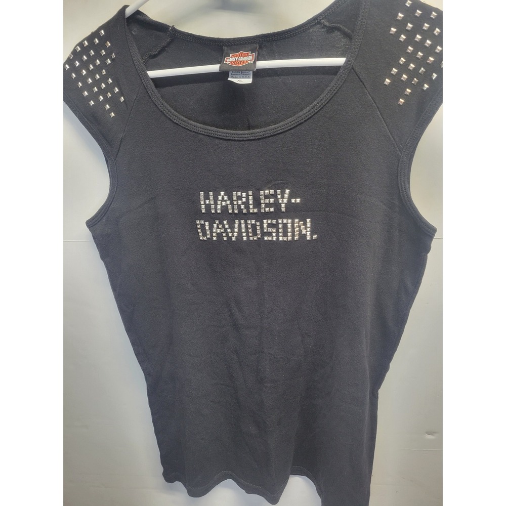Harley-Davidson Womens Black Studded Sleeveless Scoop Neck Top XL‎ Made in USA